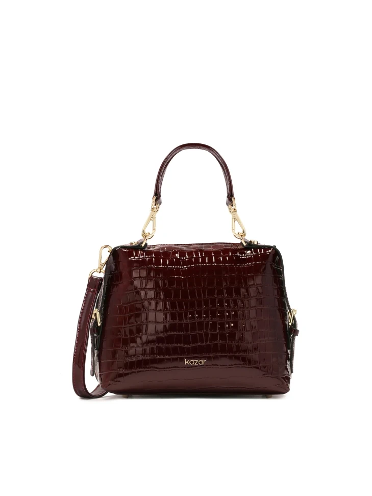 kazar Maroon embossed patent leather handbag