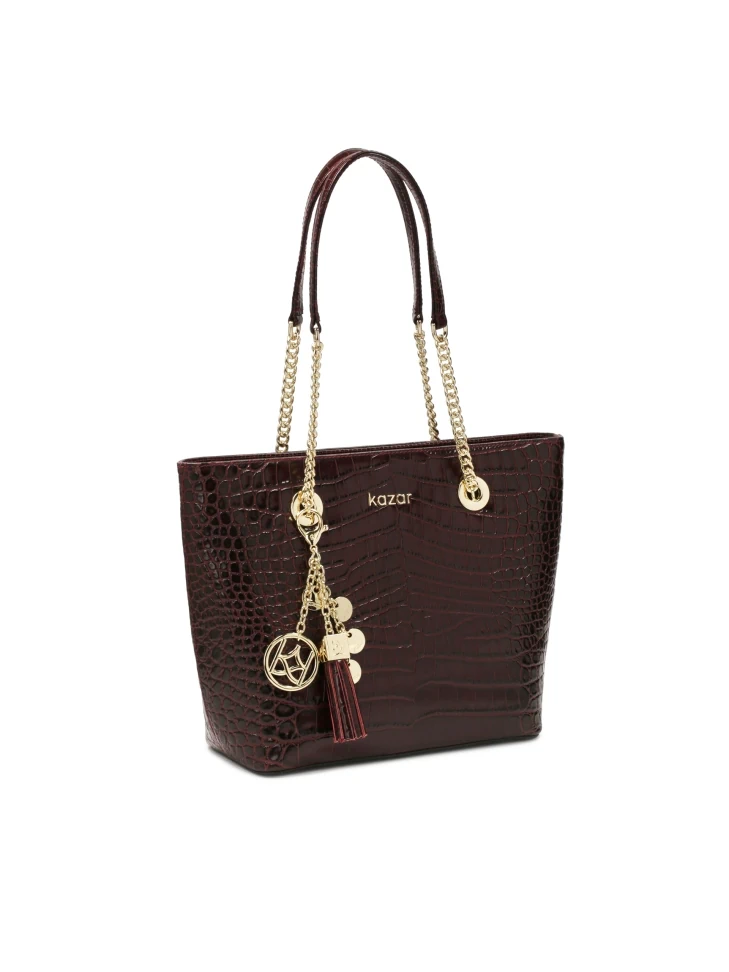 Kazar Maroon Glossy Embossed Leather Handbag