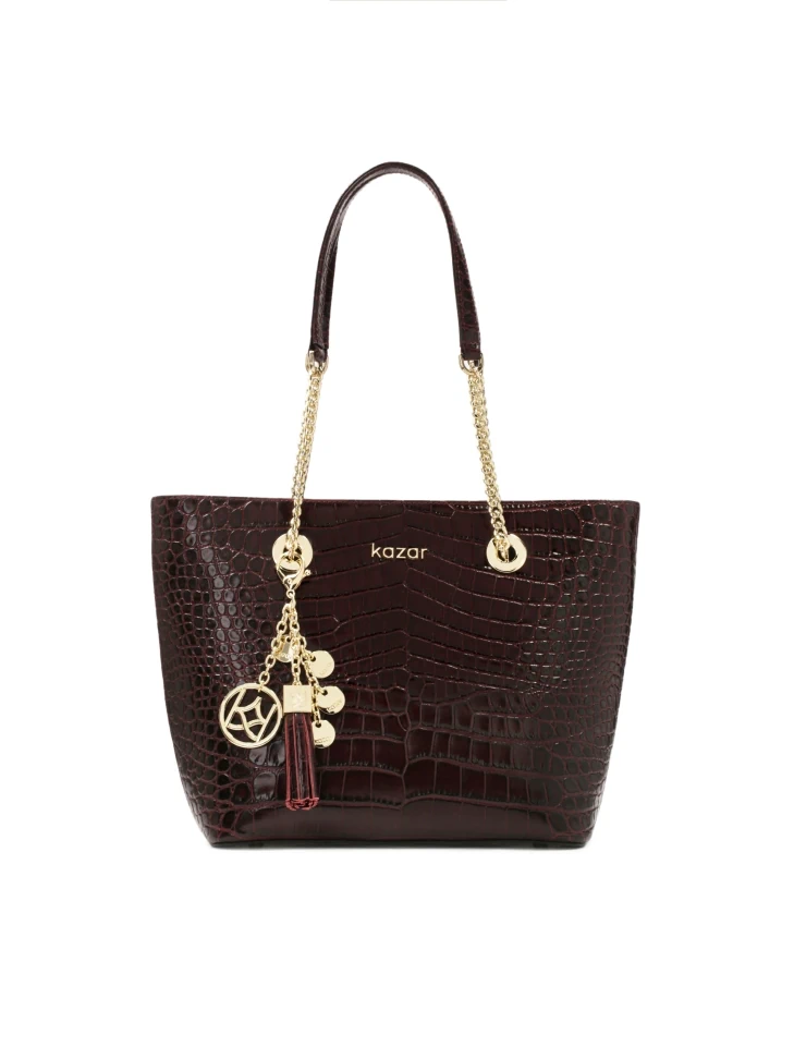 kazar Maroon glossy embossed leather handbag