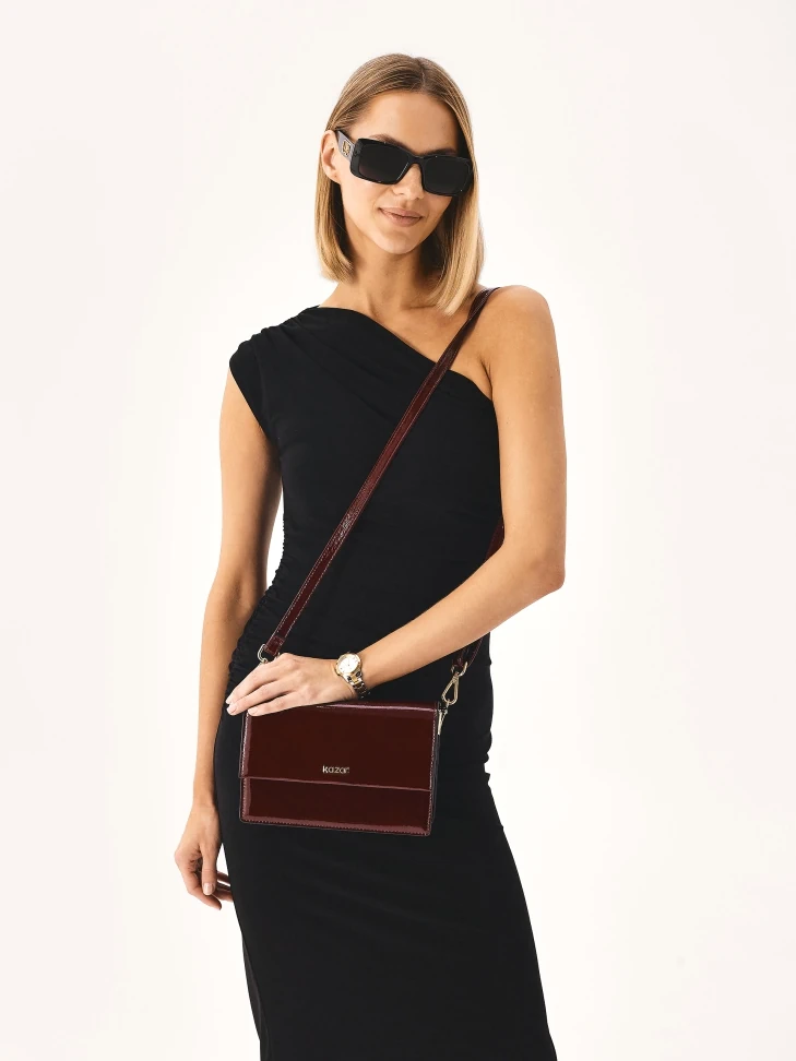 Kazar Maroon Handbag With Flap And Chain Strap