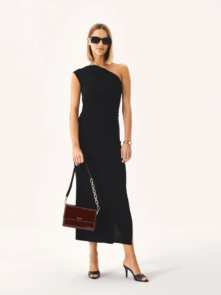 Kazar Maroon Handbag With Flap And Chain Strap