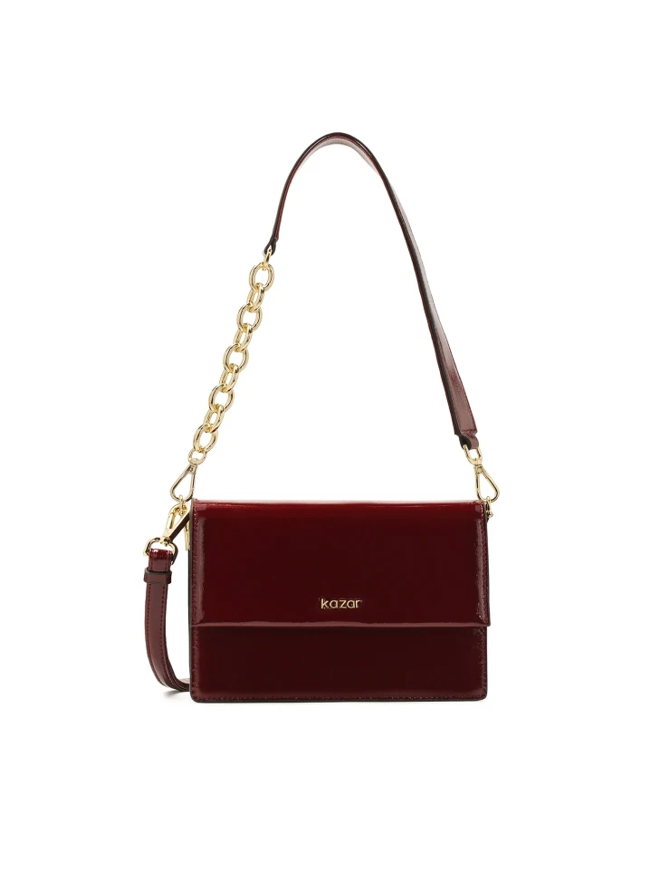 kazar Maroon handbag with flap and chain strap