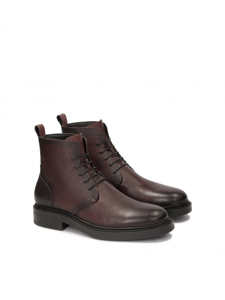 Kazar Maroon Lace-up Pea Leather Boots