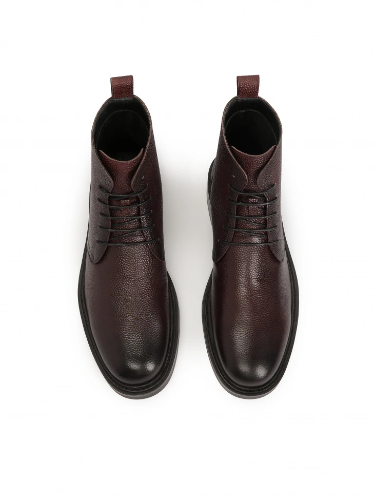 Kazar Maroon Lace-up Pea Leather Boots