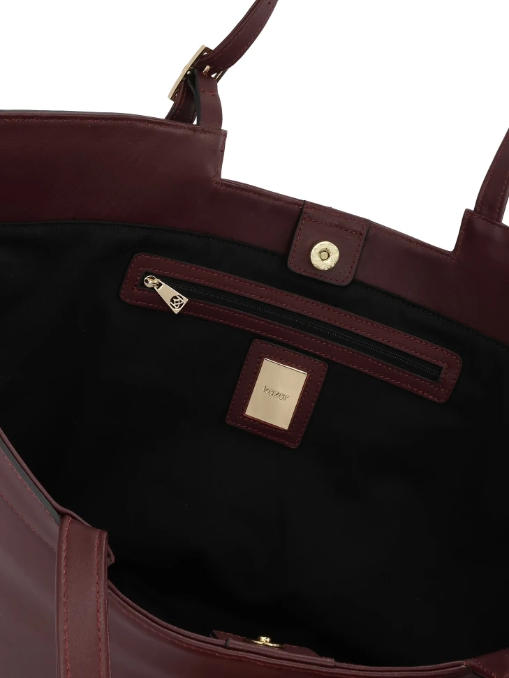 Kazar Maroon Leather Handbag With Logo