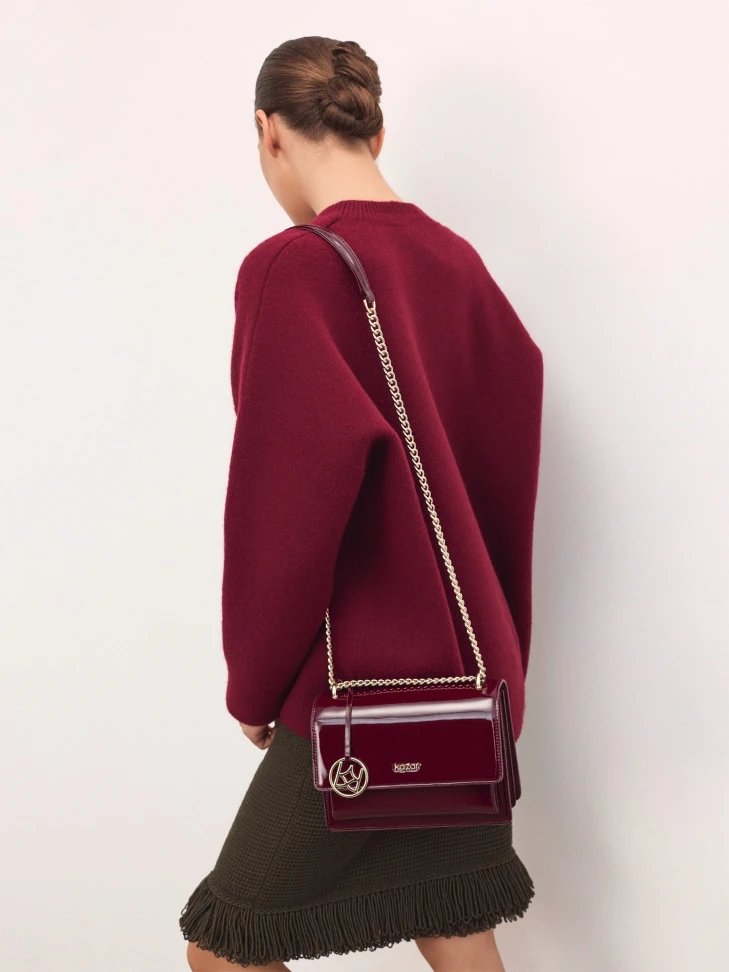Kazar Maroon Patent Leather Handbag