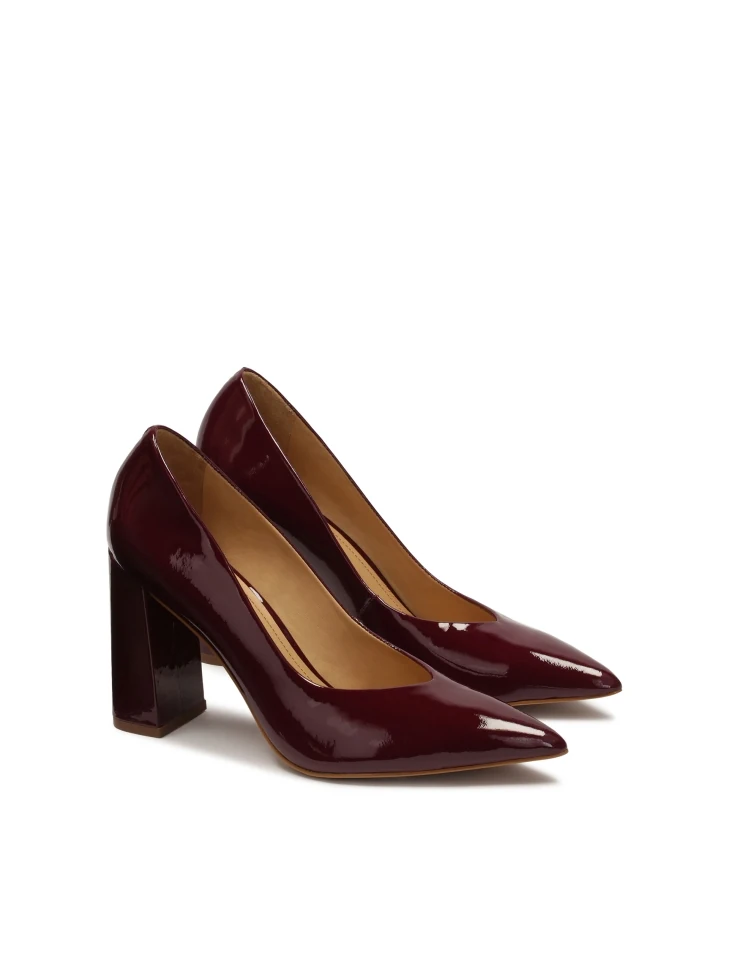Kazar Maroon Patent Leather Pumps With A Wide Heel