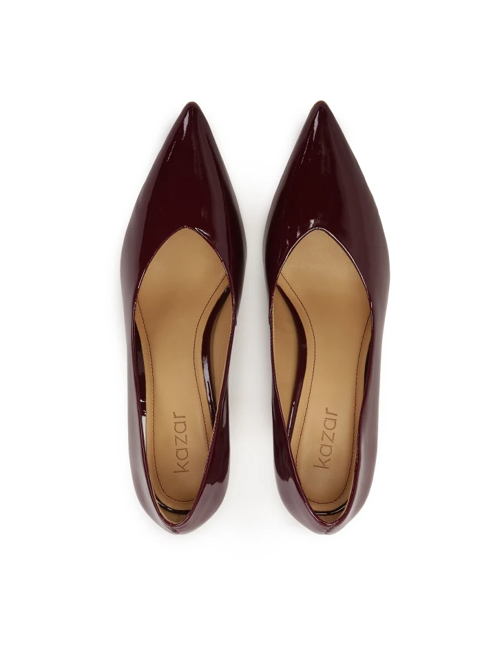 Kazar Maroon Patent Leather Pumps With A Wide Heel