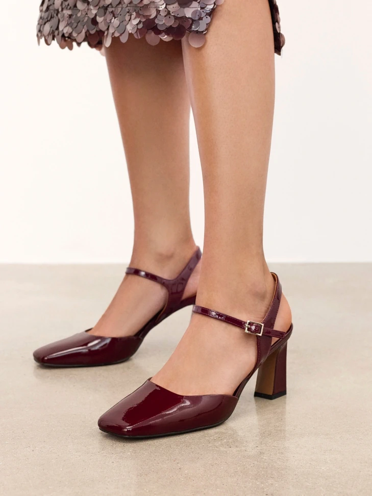 Kazar Maroon Patent Leather Semi-open-toe Pumps