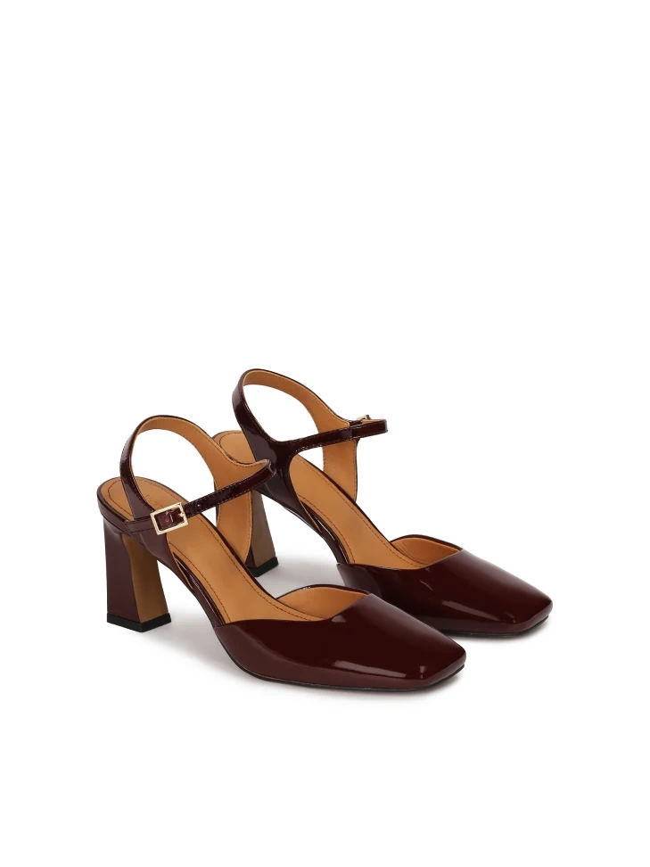 Kazar Maroon Patent Leather Semi-open-toe Pumps