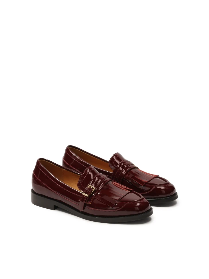Kazar Maroon Patent Leather Shoes With Tassels