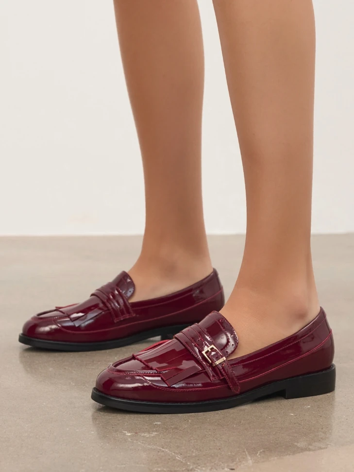 Kazar Maroon Patent Leather Shoes With Tassels
