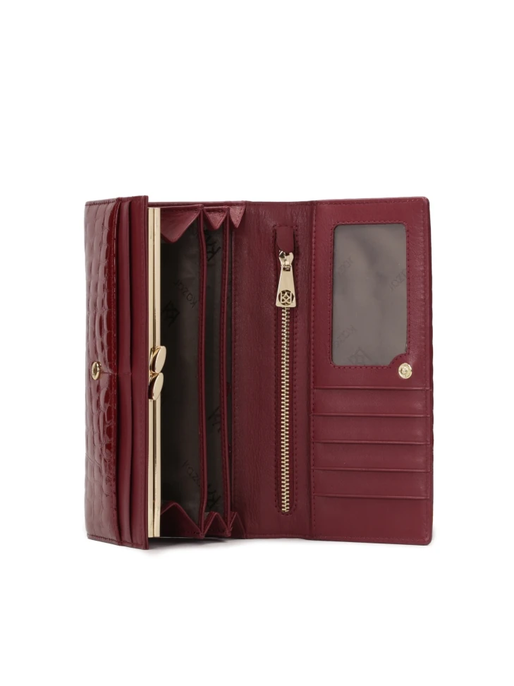 Kazar Maroon Patent Wallet With Embossed Pattern