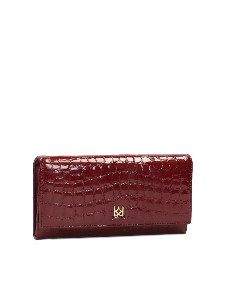 Kazar Maroon Patent Wallet With Embossed Pattern