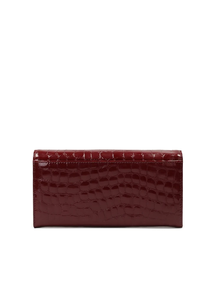 Kazar Maroon Patent Wallet With Embossed Pattern