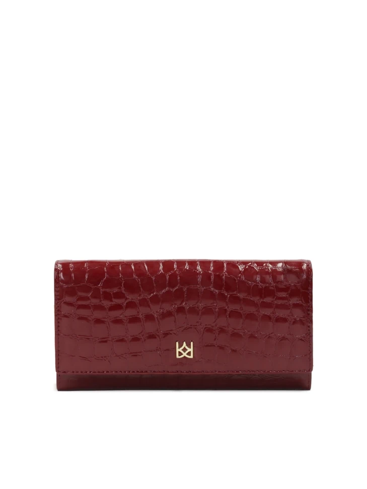 kazar Maroon patent wallet with embossed pattern
