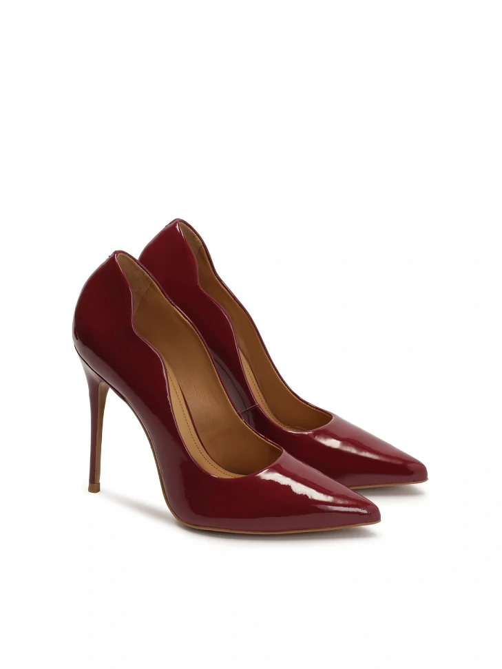 Kazar Maroon Pumps With Ruffled Edge Upper