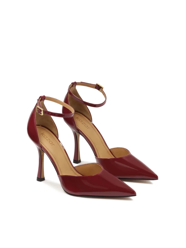 Kazar Maroon Semi-open-toe Patent Leather Pumps