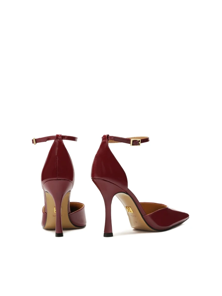 Kazar Maroon Semi-open-toe Patent Leather Pumps