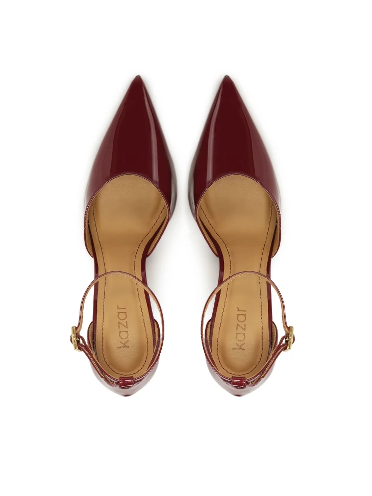 Kazar Maroon Semi-open-toe Patent Leather Pumps