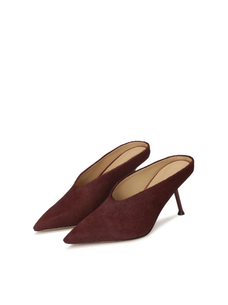 Kazar Maroon Stiletto Mules With Natural Bristles