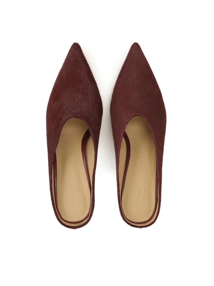 Kazar Maroon Stiletto Mules With Natural Bristles