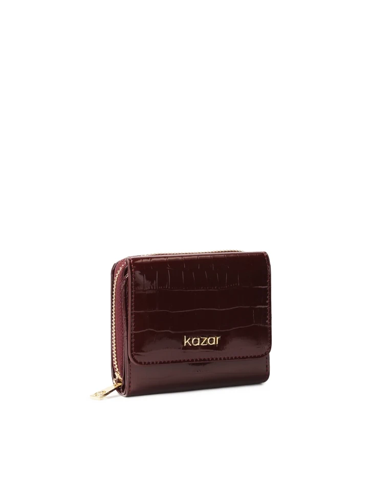 Kazar Maroon Wallet In Embossed Patent Leather