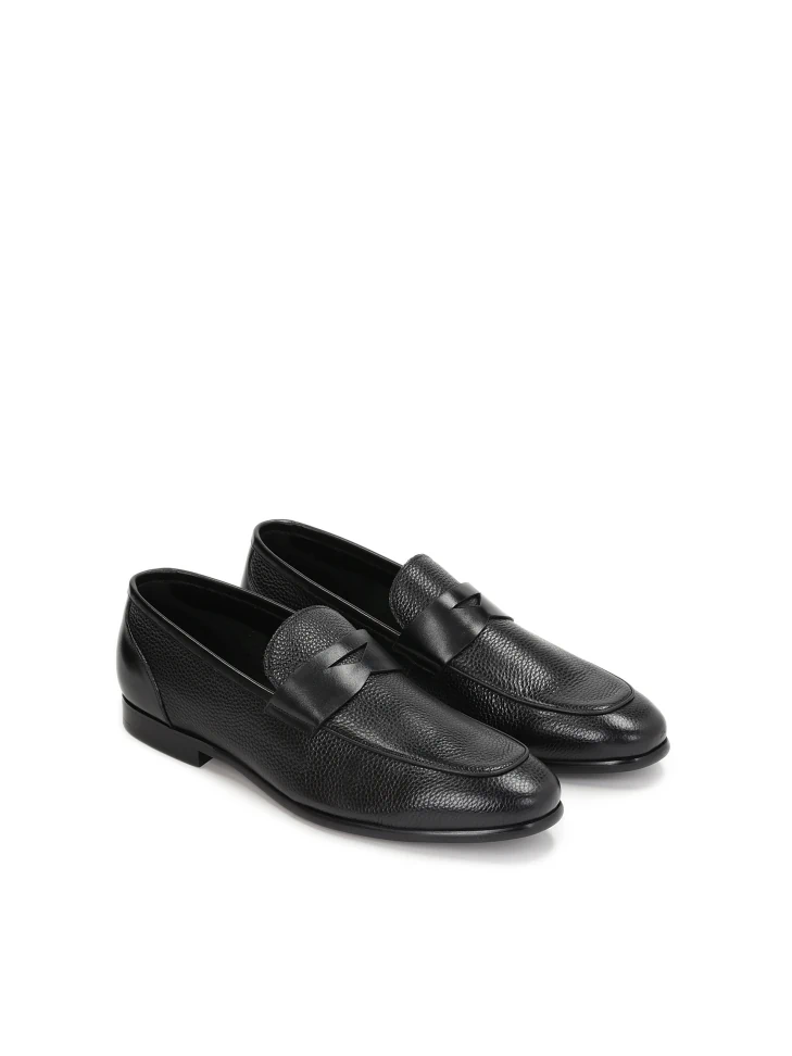 Kazar Men’s Black Grain‑leather Slip‑on Loafers