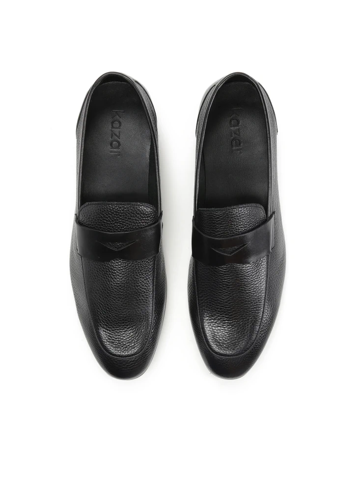 Kazar Men’s Black Grain‑leather Slip‑on Loafers