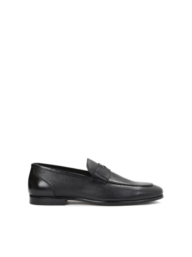 kazar Men’s black grain‑leather slip‑on loafers