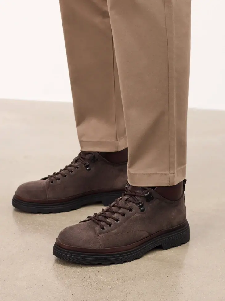 Kazar Men's Brown Suede Boots With Leather Collar