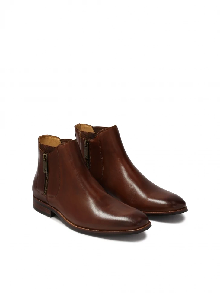 Kazar Men's Leather Boots In Cognac Color