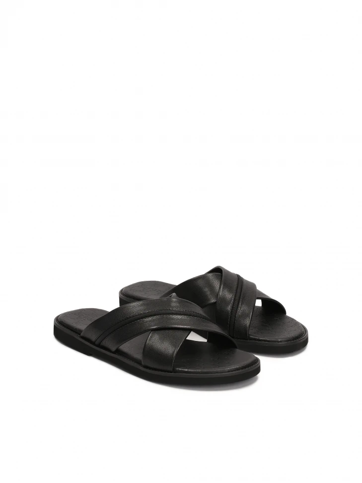 Kazar Men's Leather Slides With Criss-cross Straps