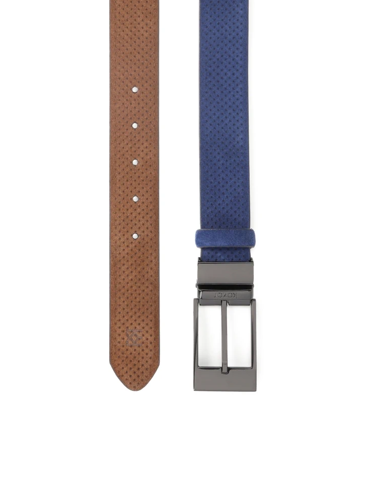Kazar Men's Navy Blue And Brown Reversible Belt
