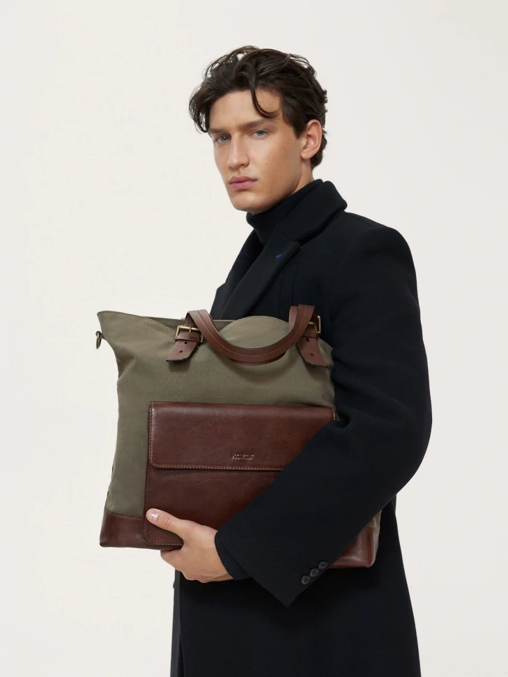 Kazar Men’s Practical Fabric Bag In Taupe Colour