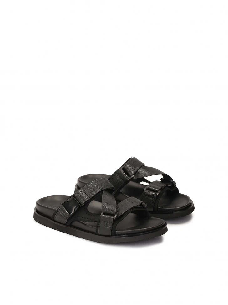Kazar Mens' Leather Slides In Black Color
