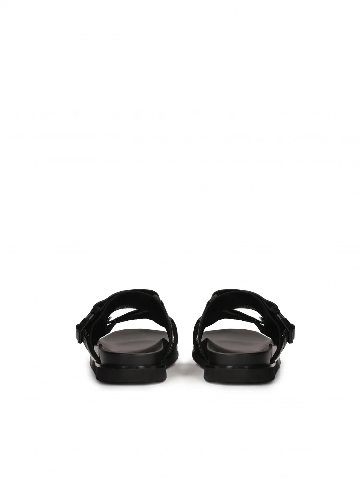 Kazar Mens' Leather Slides In Black Color