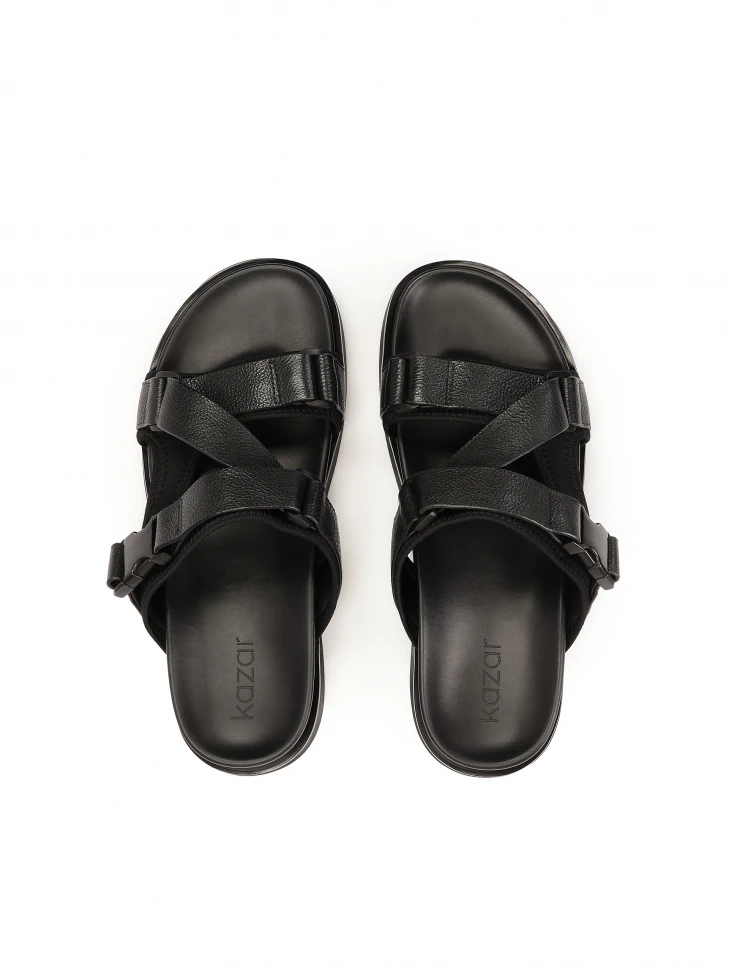 Kazar Mens' Leather Slides In Black Color
