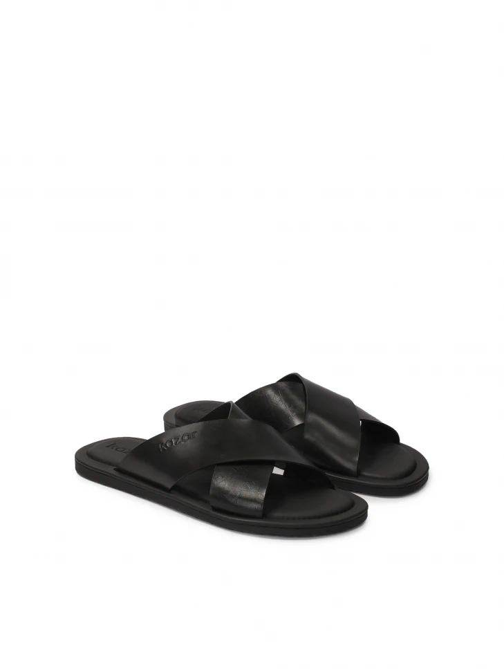 Kazar Minimalist Black Leather Slides