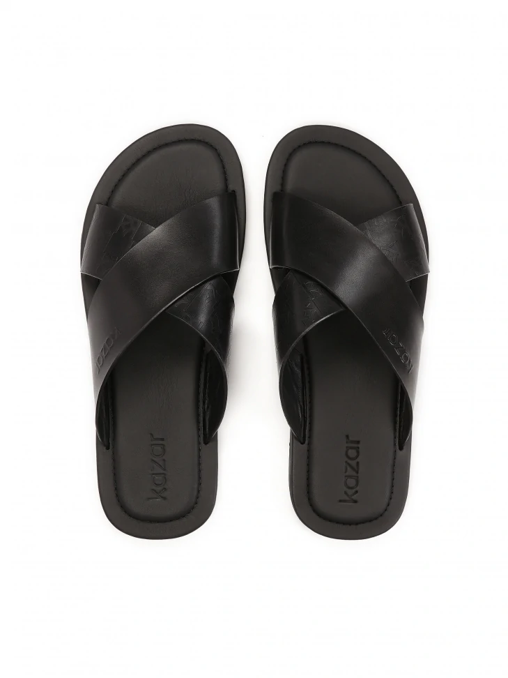 Kazar Minimalist Black Leather Slides