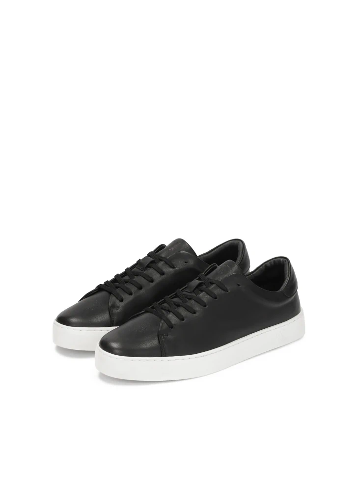 Kazar Minimalist Black Smooth Leather Sneakers