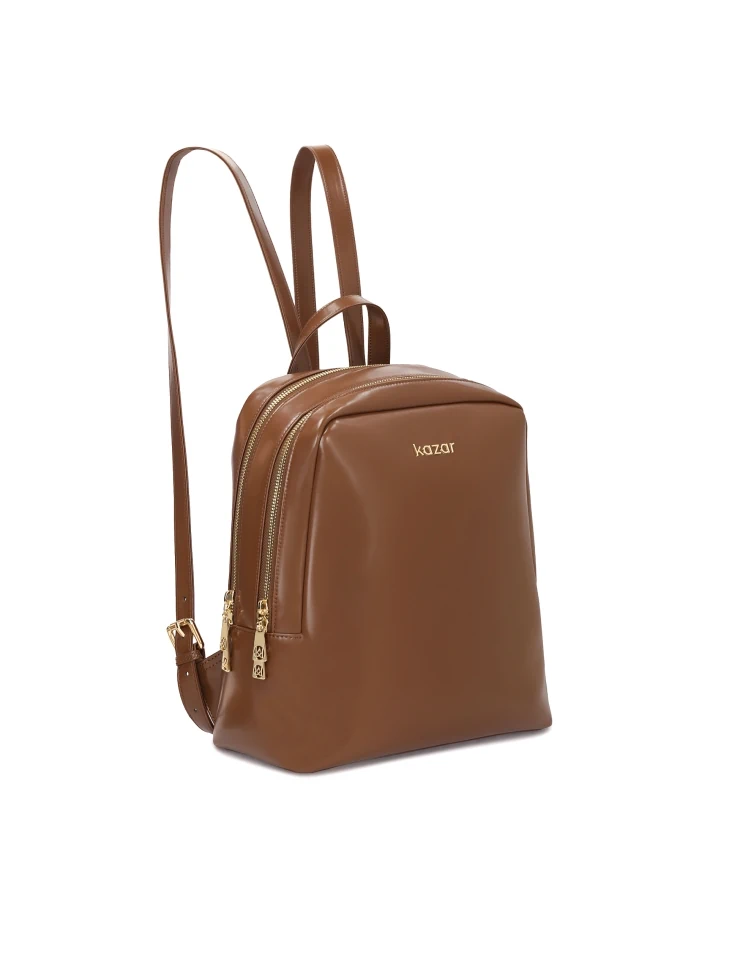 Kazar Minimalist Brown Backpack With Gold Hardware
