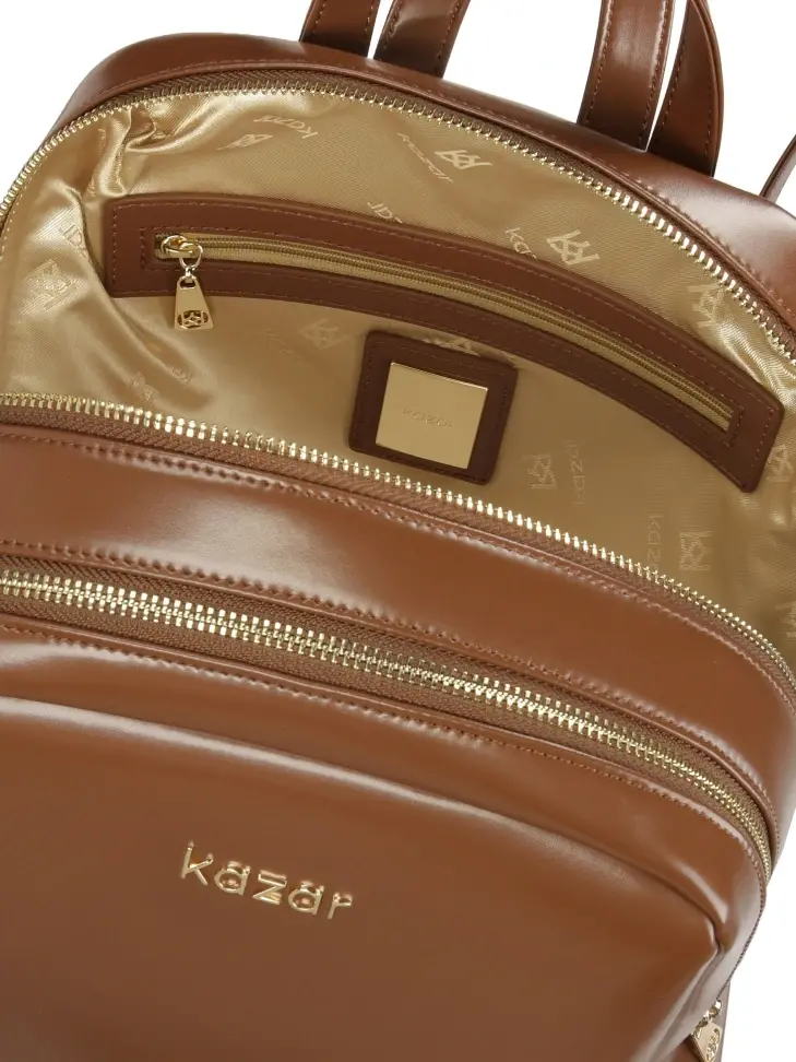 Kazar Minimalist Brown Backpack With Gold Hardware