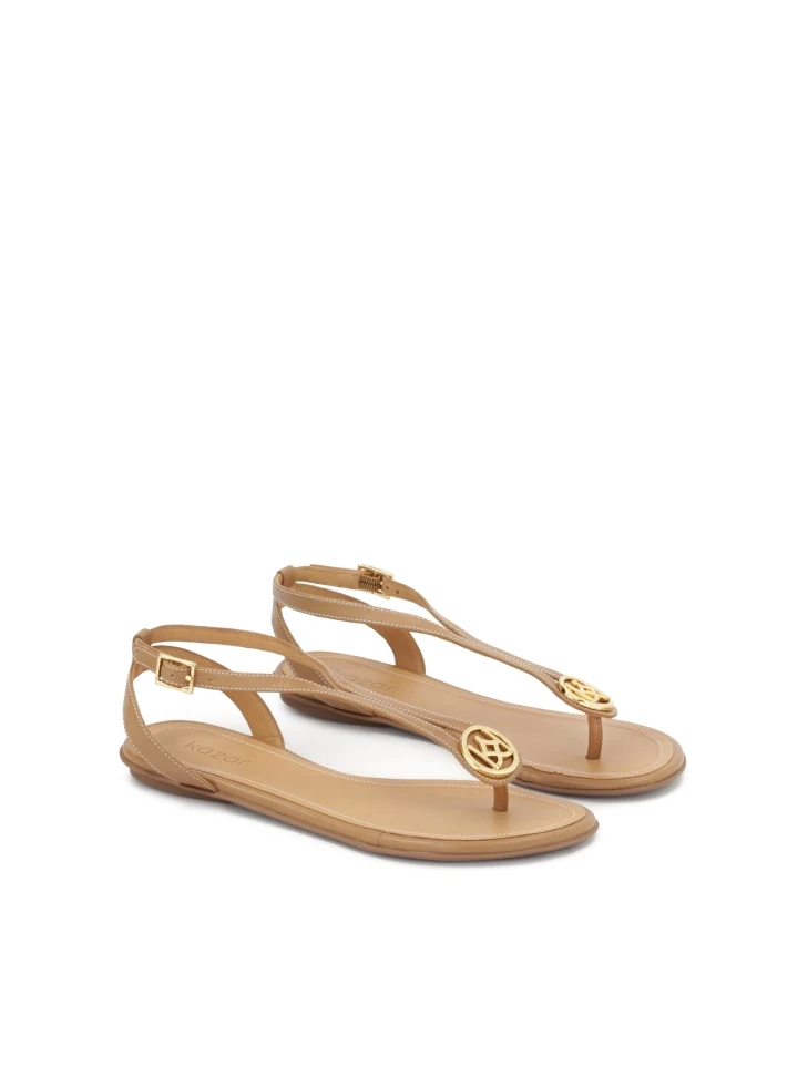 Kazar Monogrammed Leather Flip Flop Sandals