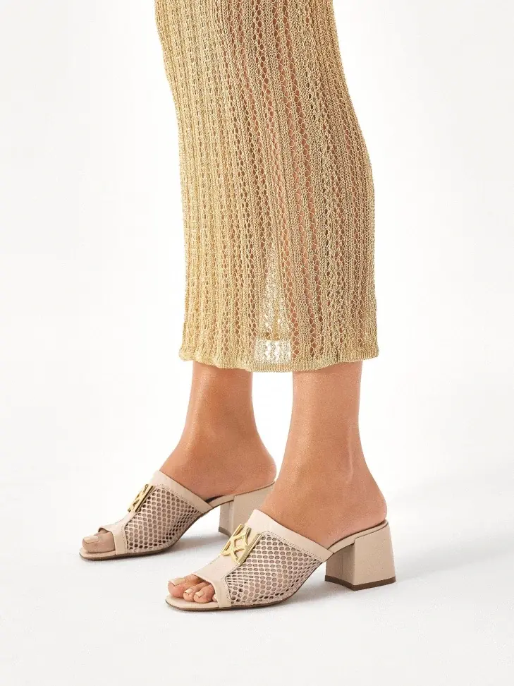 Kazar Mules On Wide Heel With Airy Mesh Material