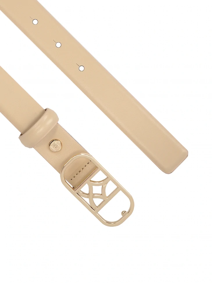 Kazar Narrow Beige Belt With A Striking Buckle