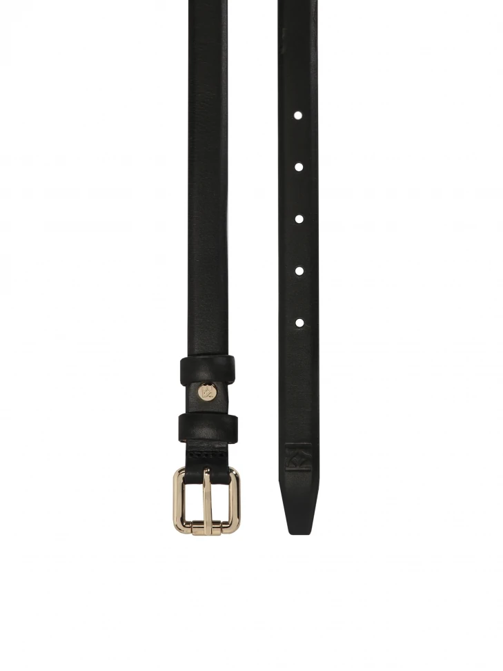 Kazar Narrow Black Belt With Gold Buckle