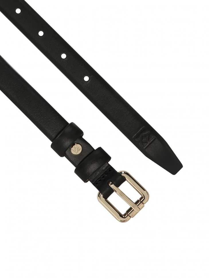 Kazar Narrow Black Belt With Gold Buckle