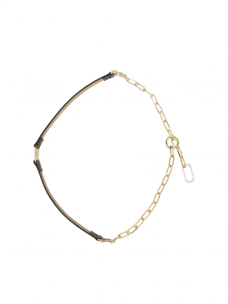 Kazar Narrow Black Belt With Gold Chain