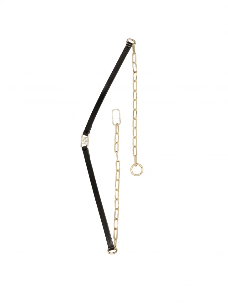 kazar Narrow black belt with gold chain